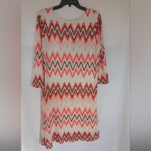 Plus Size 2X Zigzag Chevron Dress Coral Cream Brown